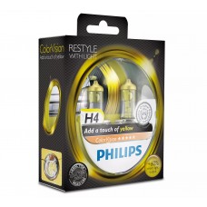 Комплект галогеновых ламп головного освещения Philips ColorVision +60% H4 жёлтый 12V 60/55W P43t-38 (12342CVPYS2)