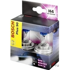 Комплект ламп головного освещения Bosch 12V H4 60W/55W P43t Plus 90 (1 987 301 074)